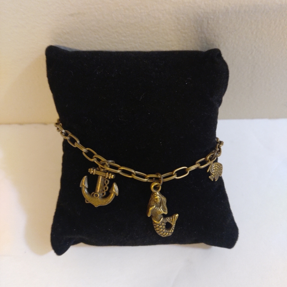 NEW Artisan Antique Bronze Underwater Scene Charm Bracelet  6"- 7.5.